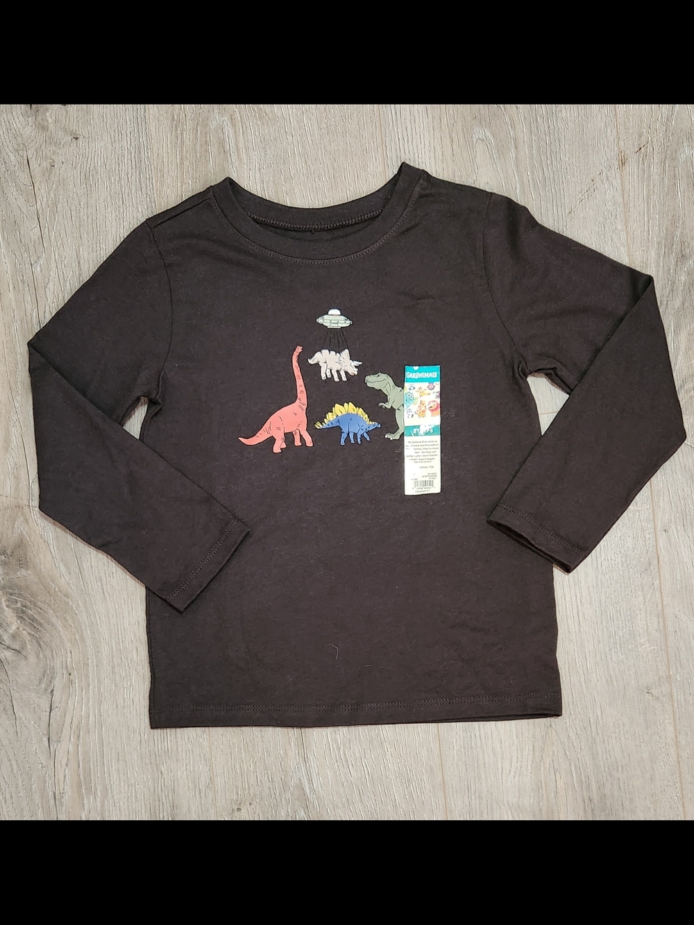 Kids Long-Sleeve Charcoal Dinosaur Graphic Tee